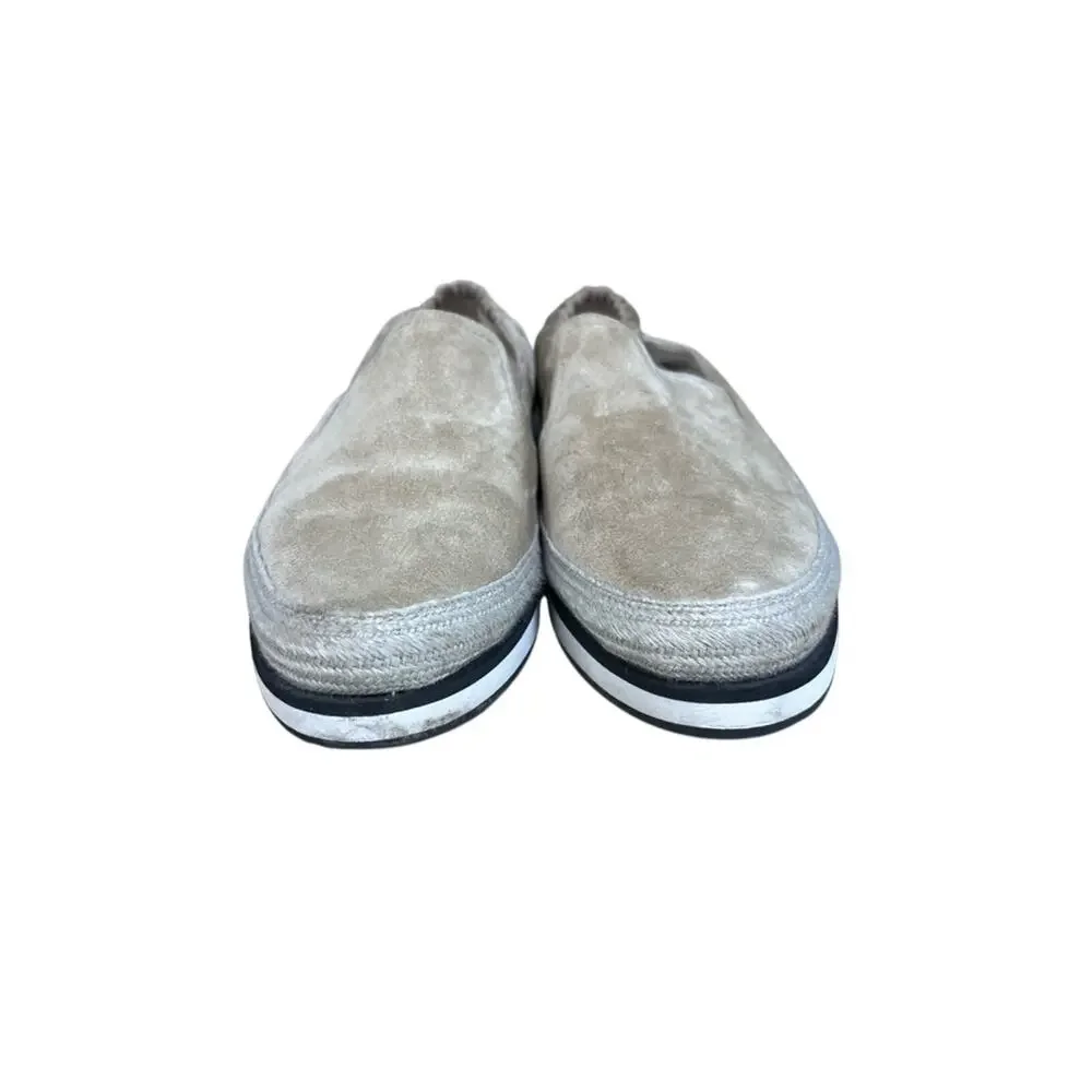 PRADA Saint Tropez Espadrille Slip On Platform Sneakers Tan Suede Size 7.5